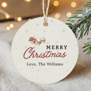 Merry Christmas Round Tag, Classy Santa & Reindeer Favour Tags
