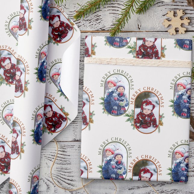 Merry Christmas Rounded Lozenge 2 Photo Wrapping Paper (Merry Christmas photo wrapping paper from Rounded Lozenge Photo Collage collection)