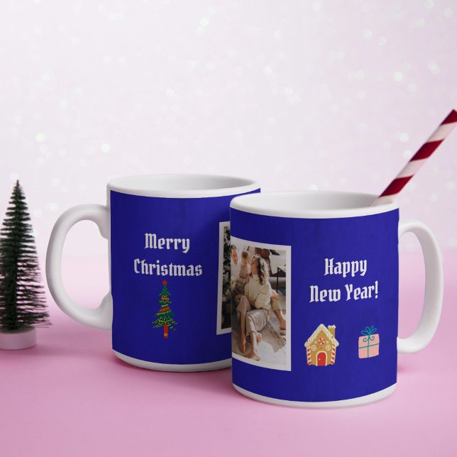 Merry Christmas Royal blue Family Photo  Coffee Mug (Creator Uploaded)