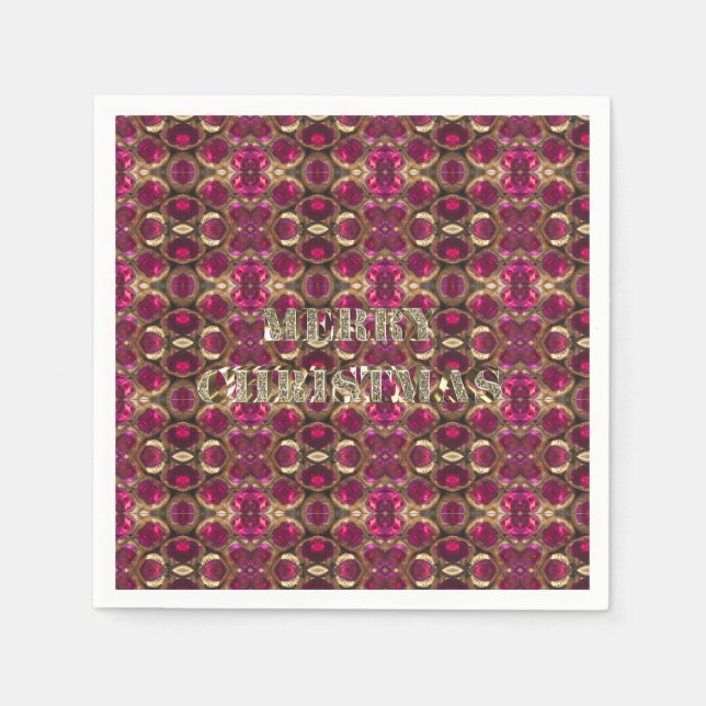 Merry Christmas Ruby Gold Gemstone Pattern Chic Napkin (Front)