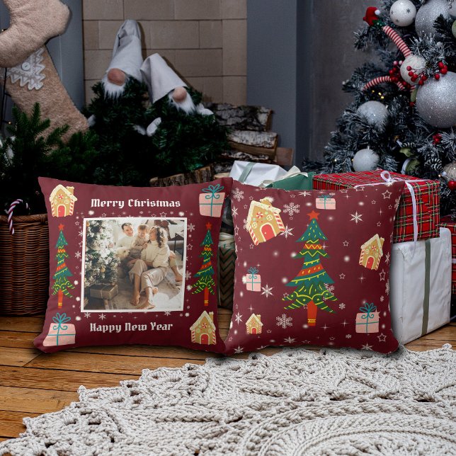 Merry Christmas Ruby Wine Family Photo  Cushion (Creator Uploaded)