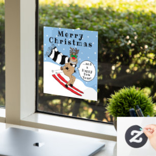 Merry Christmas Rudolf Skiing Window Cling