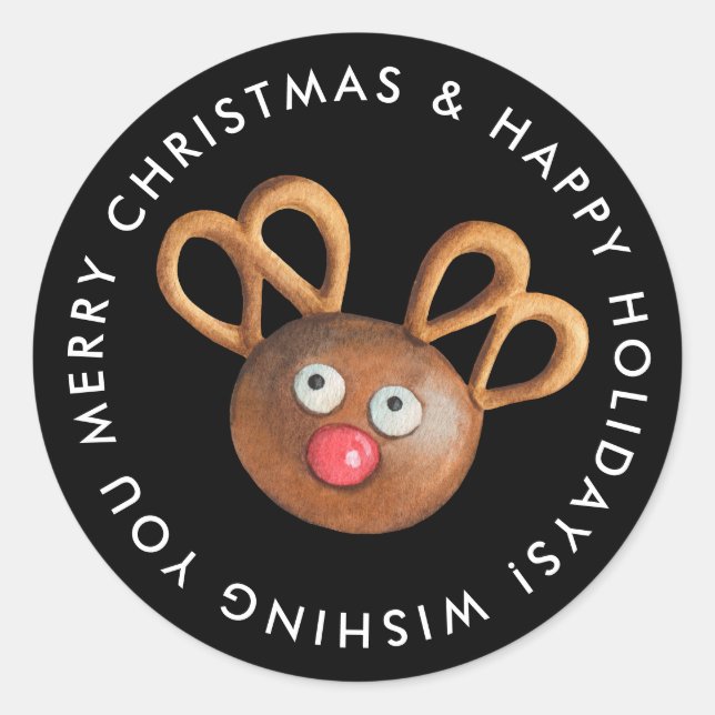 Merry Christmas Rudolph Cookie Custom Classic Round Sticker (Front)