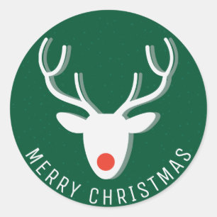 Merry Christmas Rudolph Reindeer Classic Round Sticker