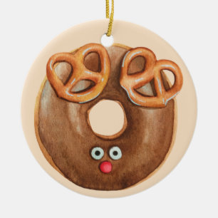 Merry Christmas Rudolph Reindeer Donut Ceramic Tree Decoration
