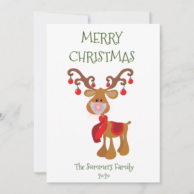 Merry Christmas Rudolph Reindeer Face Mask 2021 Holiday Card (Front)