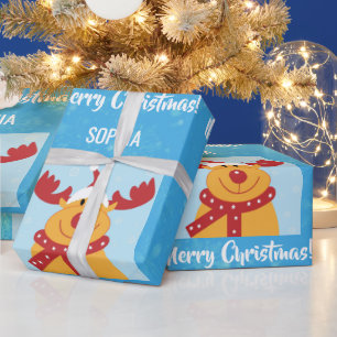 Merry Christmas Rudolph Reindeer Personalise Name Wrapping Paper