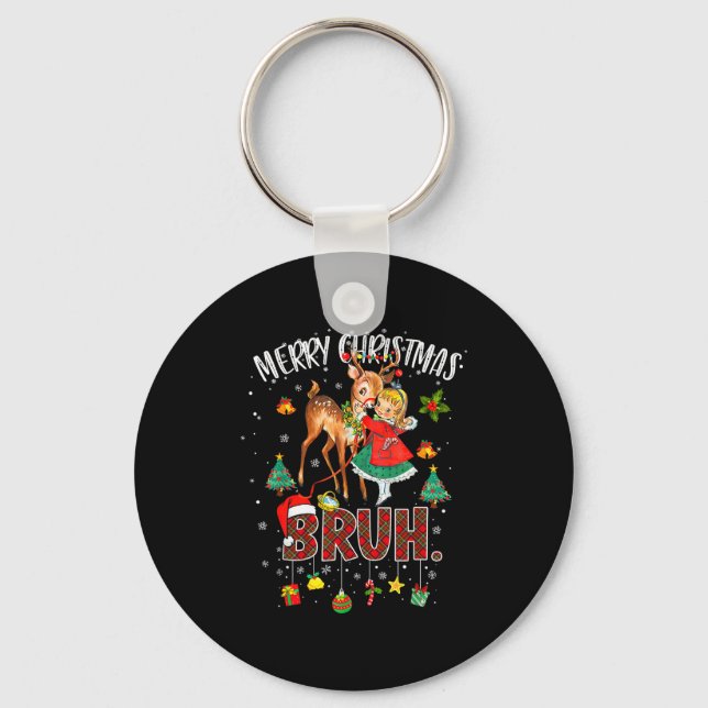 Merry Christmas Rudolph The Red Nose Reindeer Bruh Key Ring (Front)