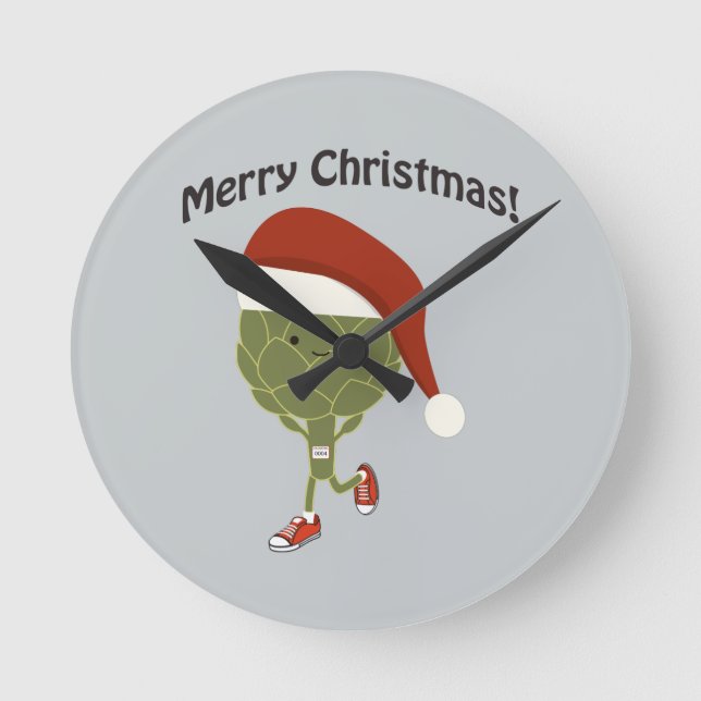 Merry Christmas! Running Artichoke Round Clock (Front)