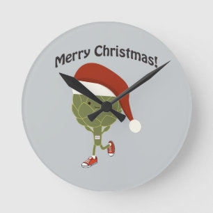 Merry Christmas! Running Artichoke Round Clock