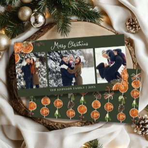 Merry Christmas Rustic 3 Photo Collage  Holiday Card