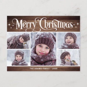 Merry Christmas Rustic 5 PHOTO Greeting Holiday Postcard