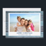 MERRY CHRISTMAS RUSTIC BEACH WOOD PHOTO HOLIDAY CARD<br><div class="desc">Rustic Blue Wood Coastal Beach Family Photo Christmas Holiday Card. The picture and family name can be replaced on this simple beach or coastal vacation Christmas Family Photo Card.</div>