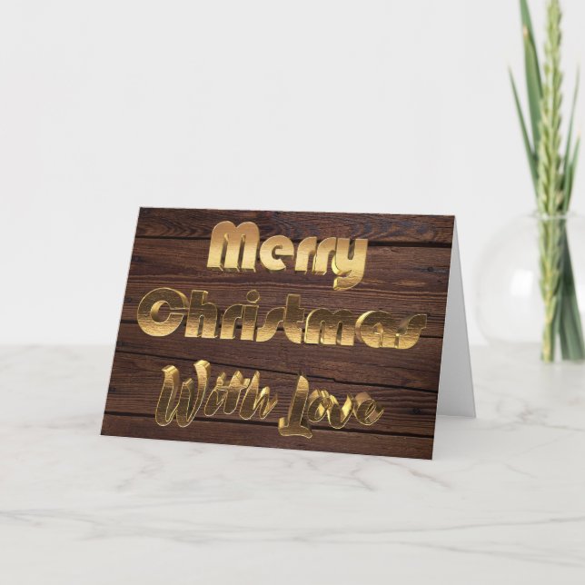 Merry Christmas Rustic Brown Wooden Fence Photo Holiday Card (Front)
