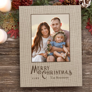 Merry Christmas Rustic Burlap Print Photo Holiday