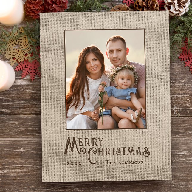 Merry Christmas Rustic Burlap Print Photo Holiday (Creator Uploaded)