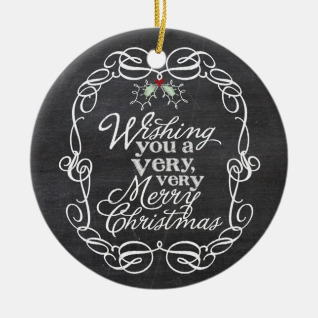 Merry Christmas Rustic Chalkboard Mistletoes Photo Ceramic Tree Decoration (Front)