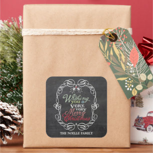 Merry Christmas Rustic Chalkboard Mistletoes Square Sticker