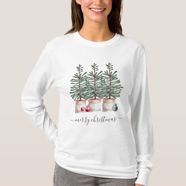 Merry Christmas Rustic Christmas Trees T-Shirt (Front)