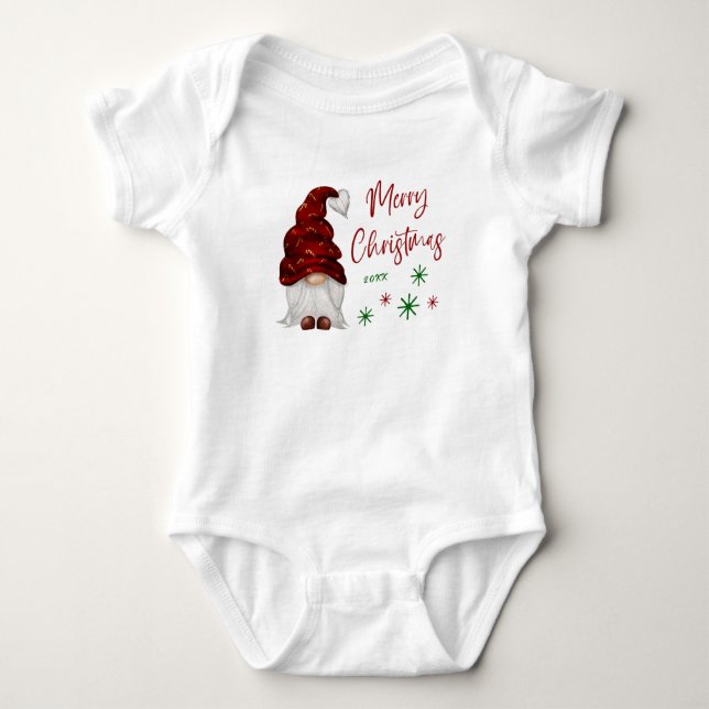 Merry Christmas Rustic Country Girl Gnome Holiday Baby Bodysuit (Front)