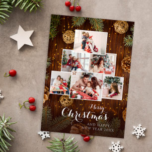 Merry Christmas Rustic Family Photo Holiday  Card