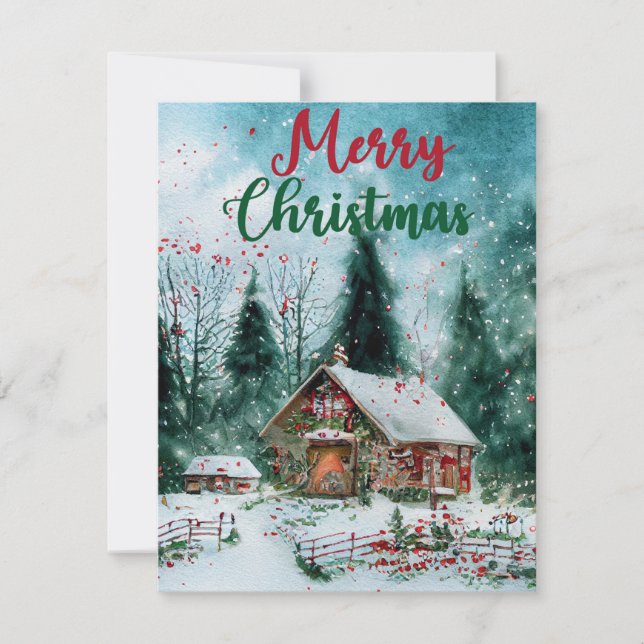 MERRY CHRISTMAS RUSTIC FESTIVE RED  HOME  HOLIDAY CARD (Front)