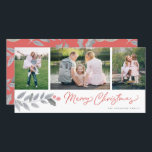 Merry Christmas Rustic Floral 3 Photo Collage Holiday Card<br><div class="desc">Spread cheer with this elegant design featuring a 3 photo collage,  winter florals and says "Merry Christmas" in a modern brush script.</div>