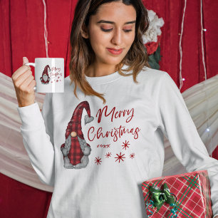 Merry Christmas Rustic Gnome in Red Buffalo Plaid T-Shirt