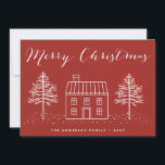Merry Christmas Rustic Hand-drawn House & Lights  Holiday Card<br><div class="desc">Merry Christmas Rustic Hand-drawn House & Lights Holiday Card - A quaint Christmas house with a pine tree on either side and a bed of snow. Christmas Card is personalised with your family name. The back of the card features your favourite Christmas photo with a bokeh frame. To customise your...</div>