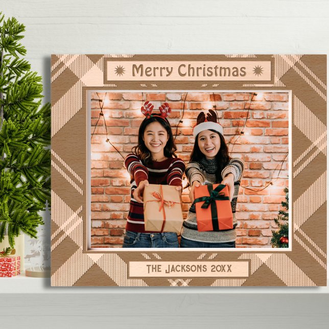 Merry Christmas rustic hoilday photo wooden etched Frames (Creator Uploaded)