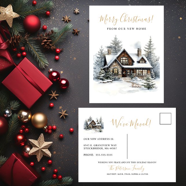 Merry Christmas Rustic Home Moving Announcement Postcard (Creator Uploaded)