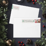 Merry Christmas Rustic Linen Photo Return Address Wrap Around Label<br><div class="desc">Custom holiday wrap-around return address labels feature "Merry Christmas" charcoal grey script design with forest green stripes accent and space to personalise with a photo & red / charcoal grey return address. The neutral linen style background adds a subtle rustic look.</div>