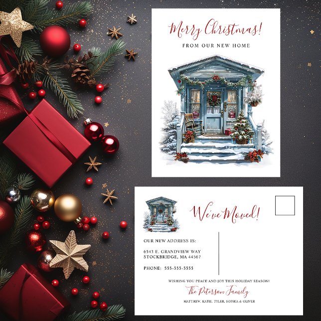 Merry Christmas Rustic New Home Front Door Moving Announcement Postcard (Creator Uploaded)