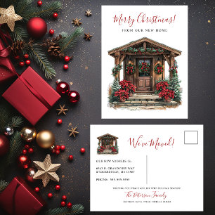 Merry Christmas Rustic New Home Front Door Moving Announcement Postcard