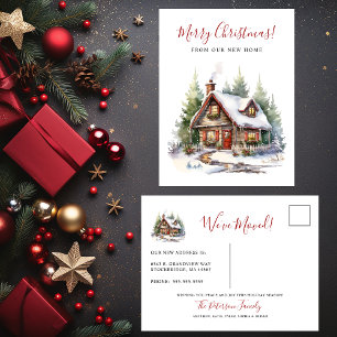 Merry Christmas Rustic New Home Moving Announcement Postcard