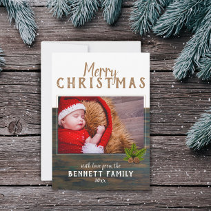 Merry Christmas Rustic Pine Holiday Photo Card
