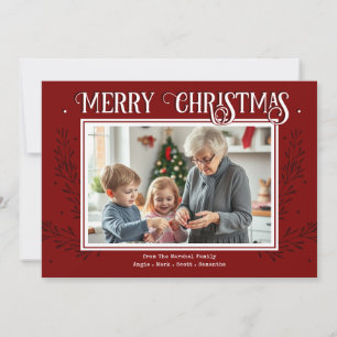 Merry Christmas Rustic Red Family Photo Holiday Ca Card