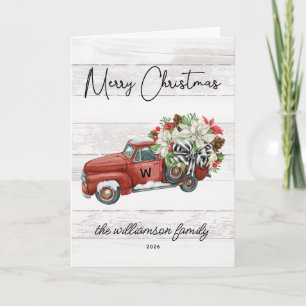 Merry Christmas Rustic Red Vintage Truck Holiday Card