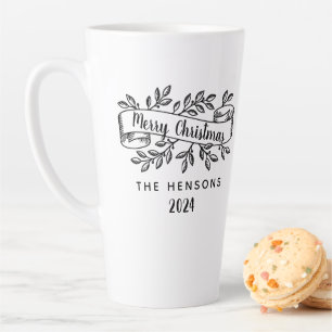 Merry Christmas Rustic Ribbon Family Name Latte Mug