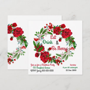 Merry Christmas Rustic Roses Watercolor Wreath 