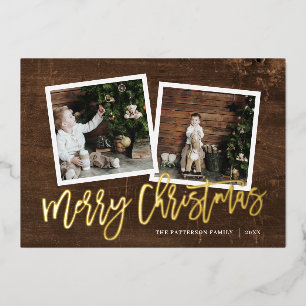 Merry Christmas Rustic Script 2 Photo Gold