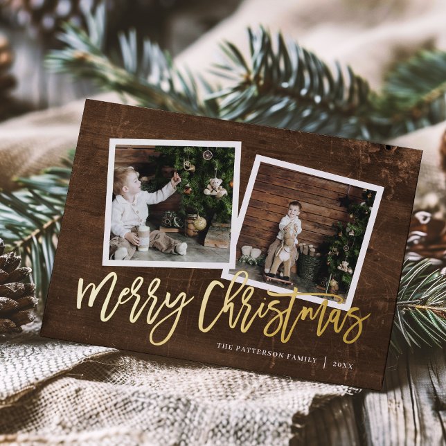 Merry Christmas Rustic Script 2 Photo Gold (Creator Uploaded)