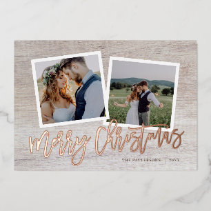 Merry Christmas Rustic Script 2 Photo Gold