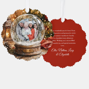 Merry Christmas Rustic Snow Globe Photo Tree Decoration Card