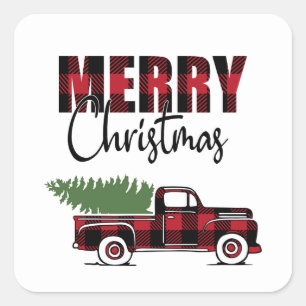 Merry Christmas Rustic Truck Square Sticker