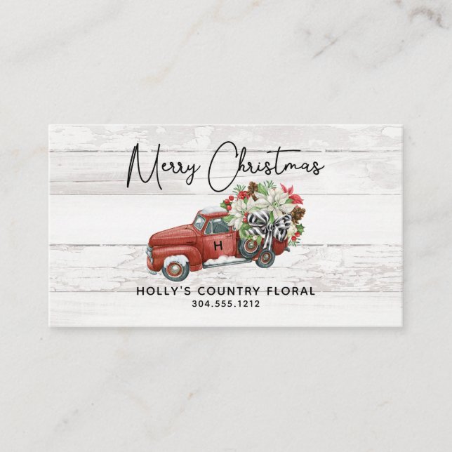 Merry Christmas Rustic Vintage Red Truck  Business Card (Front)
