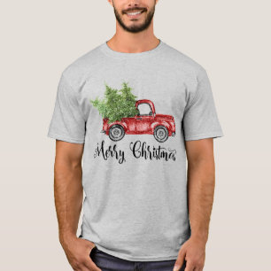 Merry Christmas Rustic Vintage Red Truck T-Shirt