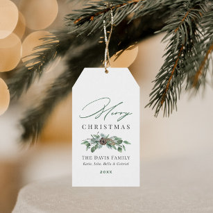 Merry Christmas Rustic Winter Greenery Family Gift Tags