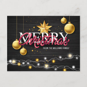 Merry Christmas Rustic Wood Black Modern Photo Holiday Postcard