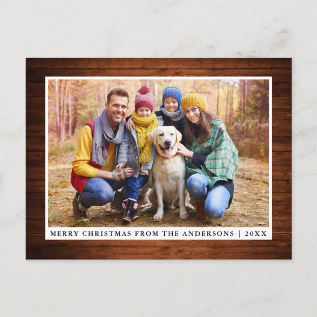 Merry Christmas Rustic Wood Family Photo Postcard (Front)
